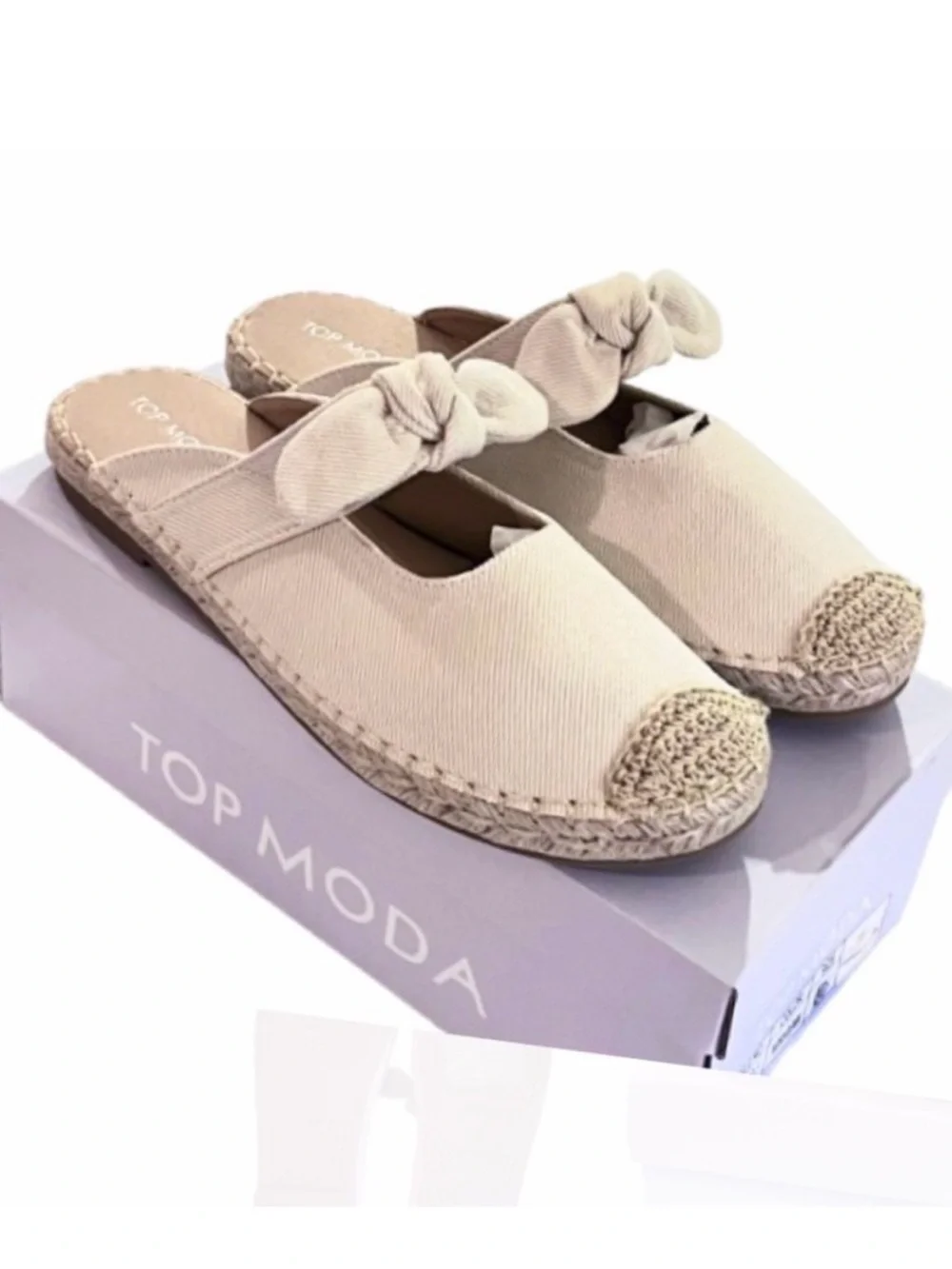 🆕- Top Moda Beige Bow Espadrille Mules Size- Size 8.5